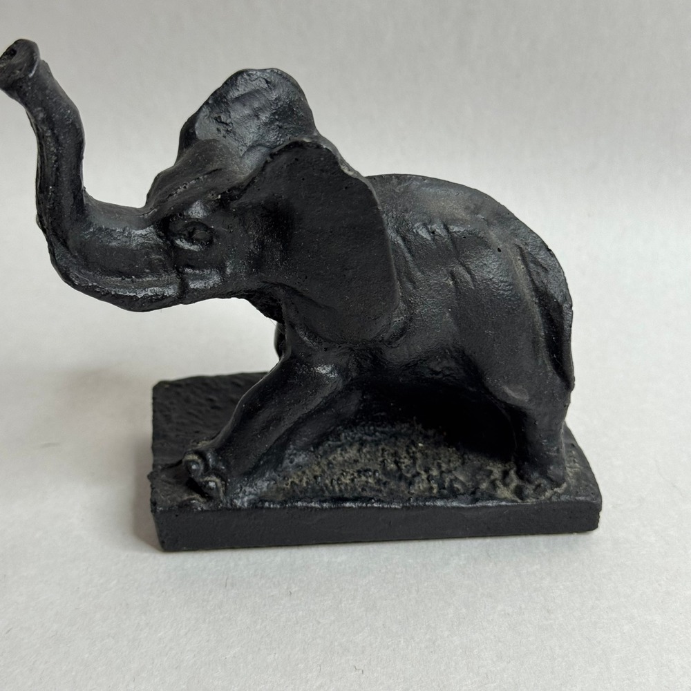 Vintage Coal Elephant Figurine Paperweight Black Trunk Up Good Luck